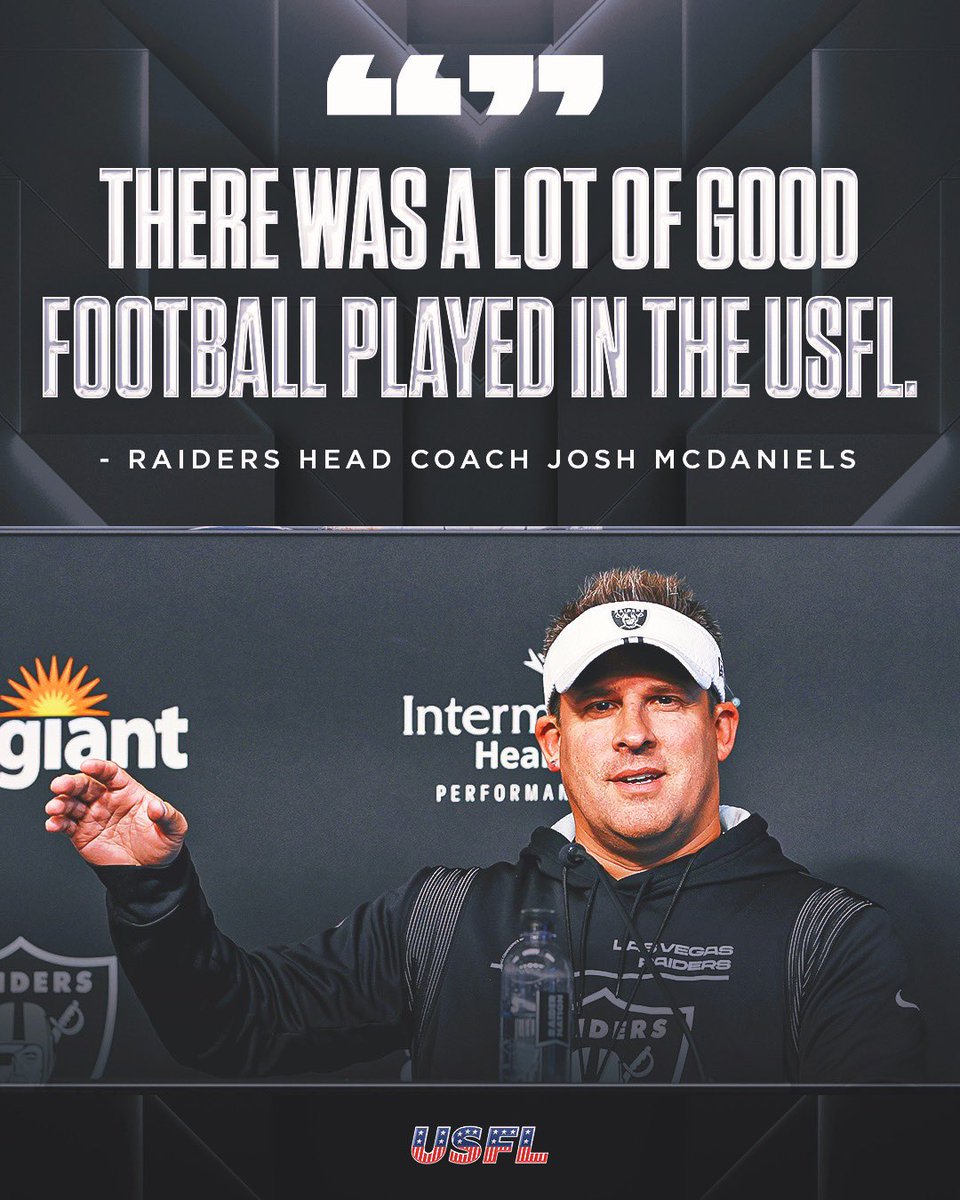 UFLonFOX's tweet photo. Raiders HC Josh McDaniels has high praise for the football play in the USFL. 🙏 https://t.co/MPQrNPvMoI