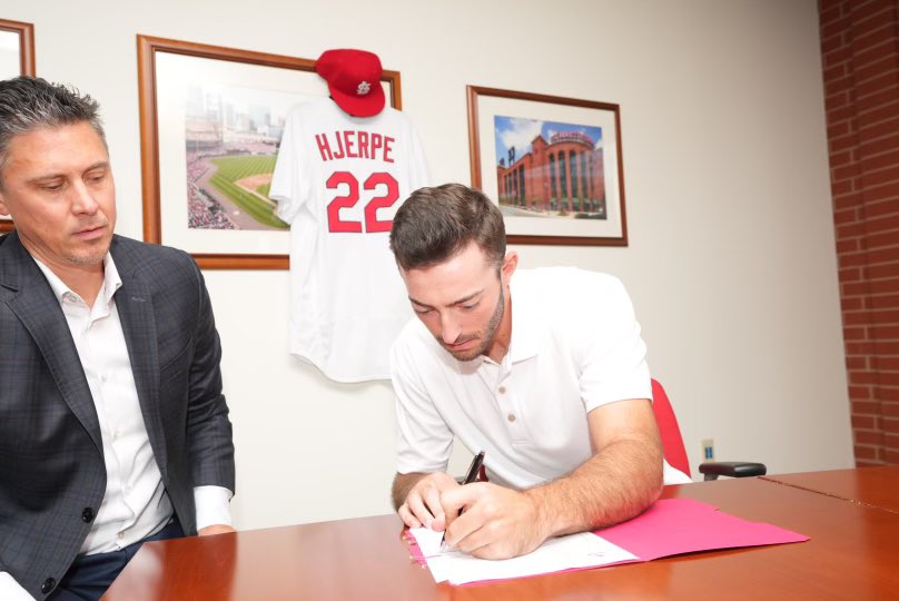 Cardinals's tweet photo. We have agreed to terms our first-round pick, LHP Cooper Hjerpe. https://t.co/Z9Wldq3KON
