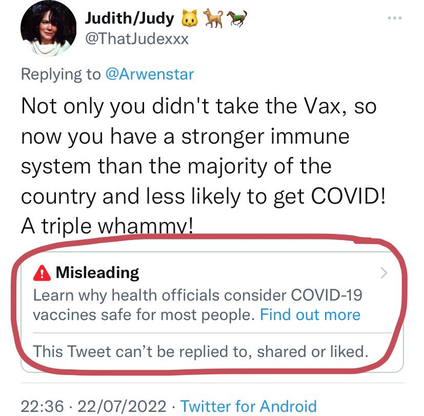 They’re slapping warnings on replies as well. Incredible that we’re not allowed to have or express an opinion.