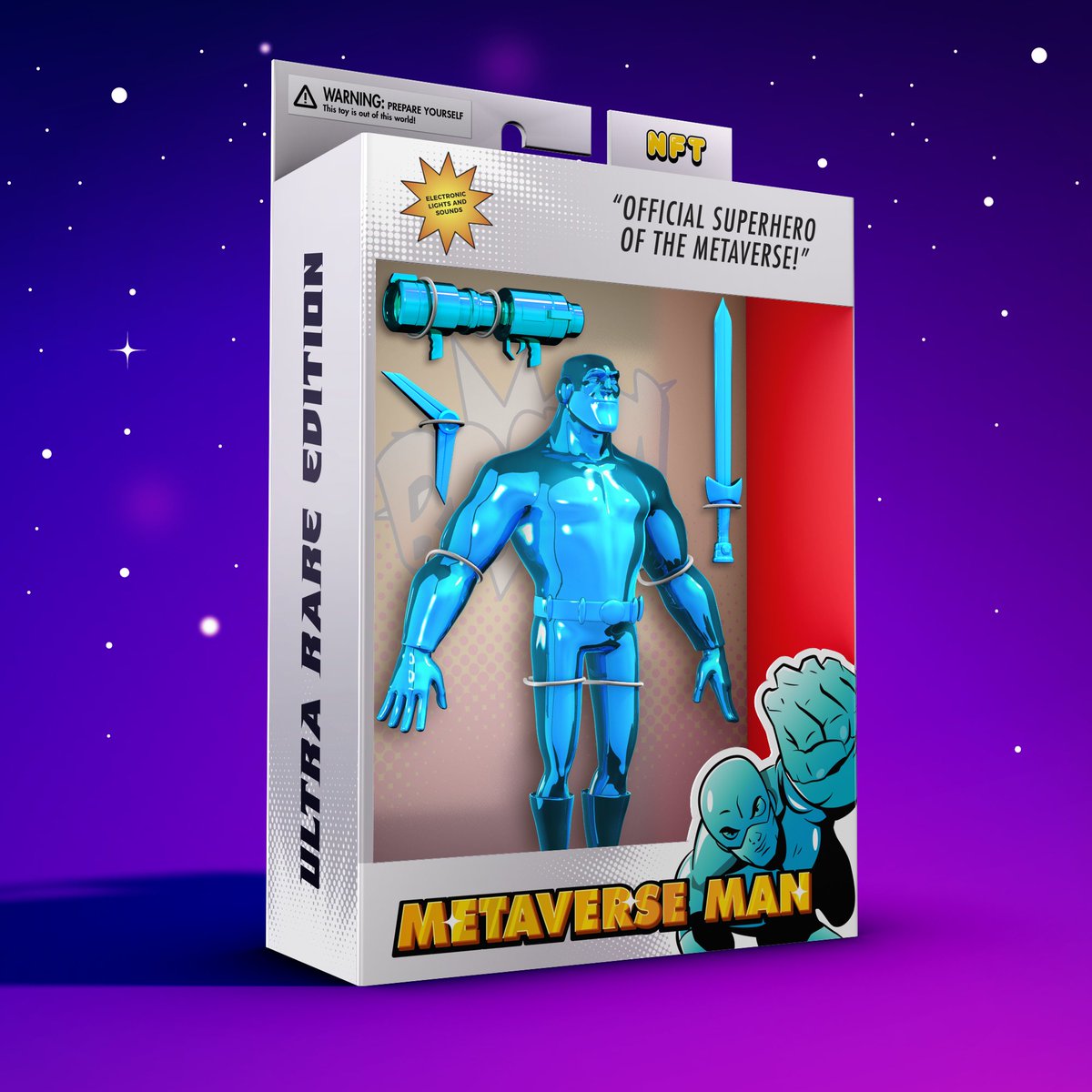 We've been feeling a bit  'BLUE' lately 🔵🔵 but that's not stopping us from presenting our community with another special 1/1 Ultra Rare #NFT from our collection!

Each unique color of our 1/1 NFTs will match its toy box, weapons, accessories, and background 💙

#NFTs #NFTdrops