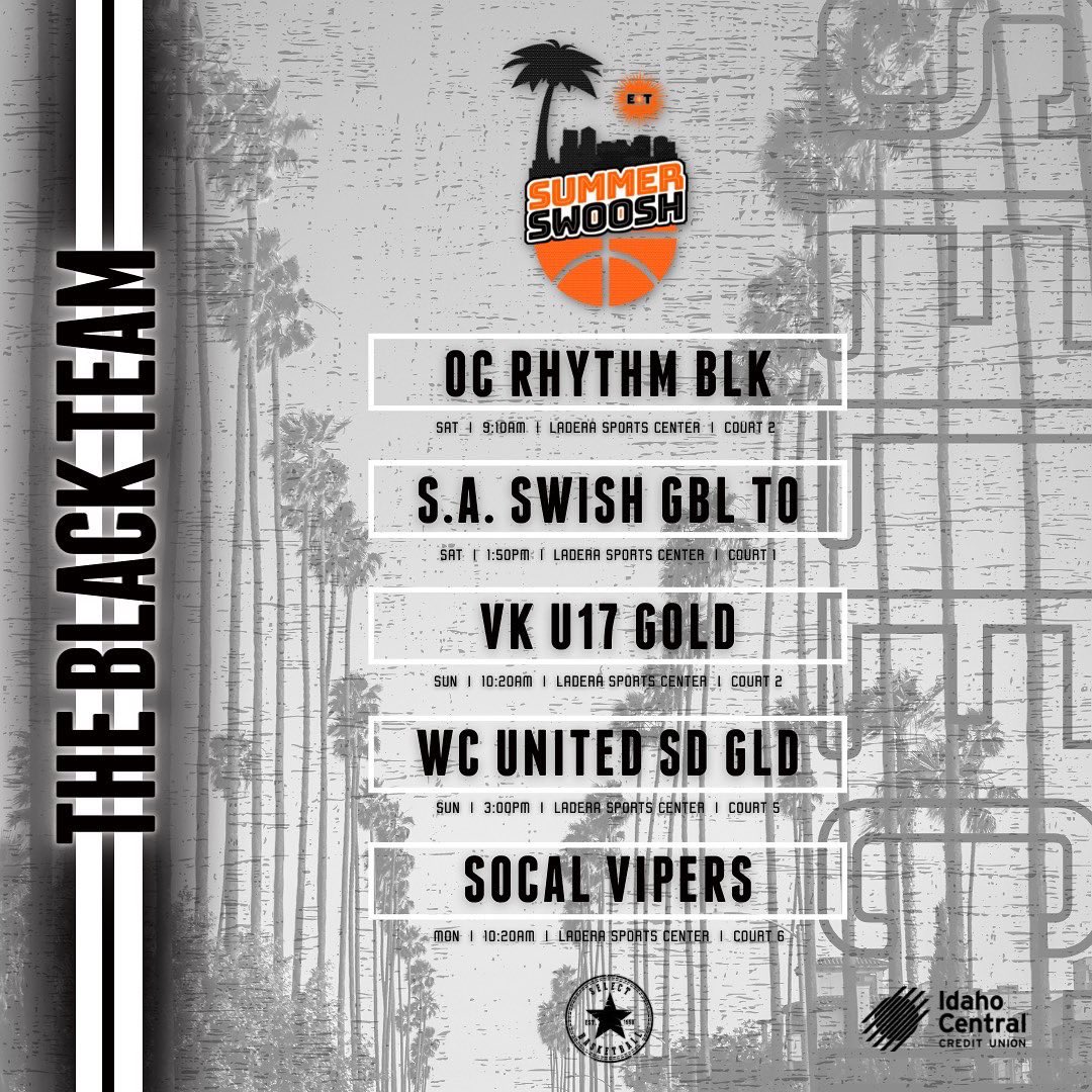 SelectWBB's tweet photo. Schedules for this weekends Summer Swoosh Tournament in Ladera Ranch, California! https://t.co/LGYYg743RR