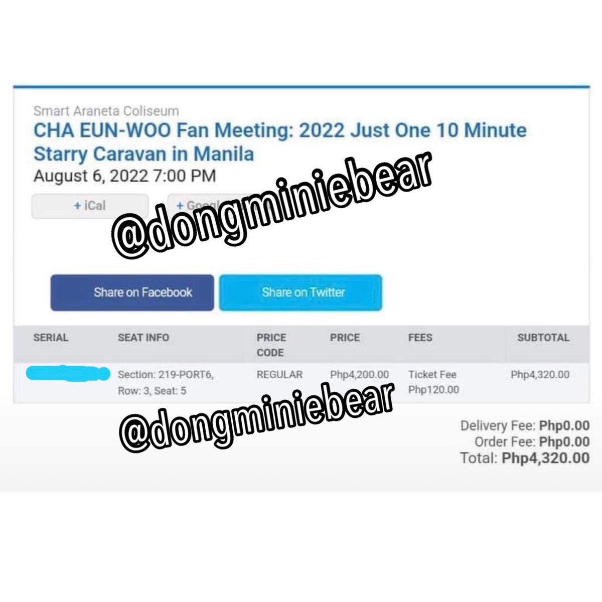 dongminiebear's tweet photo. WTS/ LFB

Selling Upperbox (section 219 Port 6, Row 3 Seat 5) Cha Eun Woo JOTM  Manila Fan meeting ticket

Selling price 4k
rfs: will upgrade seats 
dm me

Pls help RT @AstroMarketPH @AstroMarket_PH 

#차은우 #CHAEUNWOO #ASTRO #StarryCaravanInMNL #upperbox #JOTMInManila https://t.co/EOvZyn0Wgb