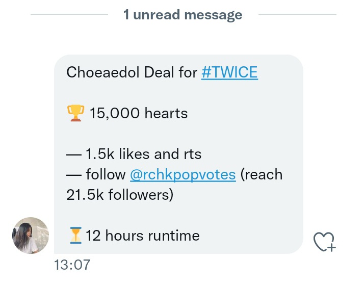 TDOONGPOLLS's tweet image. Choeaedol Deal for #TWICE

🏆 15,000 hearts

— 1.5k likes and rts
— follow @rchkpopvotes (reach 21.5k followers)

⏳12 hours runtime