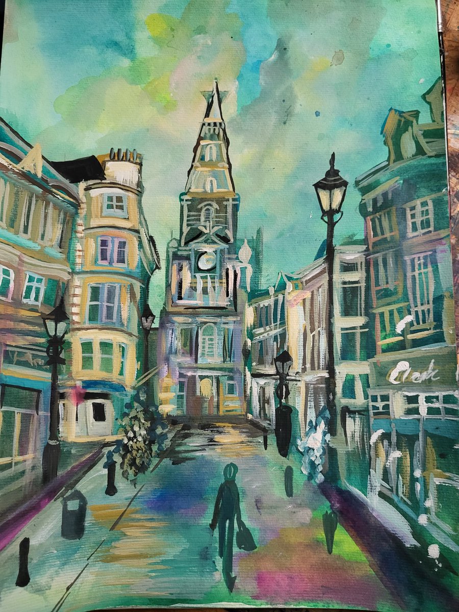 An Impressionistic view of Halifax, UK, in gouache #Halifax #gouache #Yorkshire #UK #art #Halifaxart #Calderdale