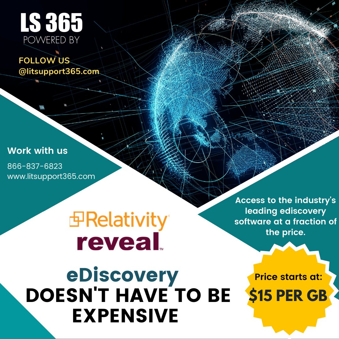 litsupport365's tweet photo. Avail top-notch eDiscovery Services from Lit Support 365 at affordable rates!

Book a consultation with us today! Call us at 866-837-6823 or visit our website for more info.
https://t.co/O9iZ2Vok9q

#dataprocess #legalservices #ediscovery #legaltechnology #litsupport365 https://t.co/KKHB8PcUaK