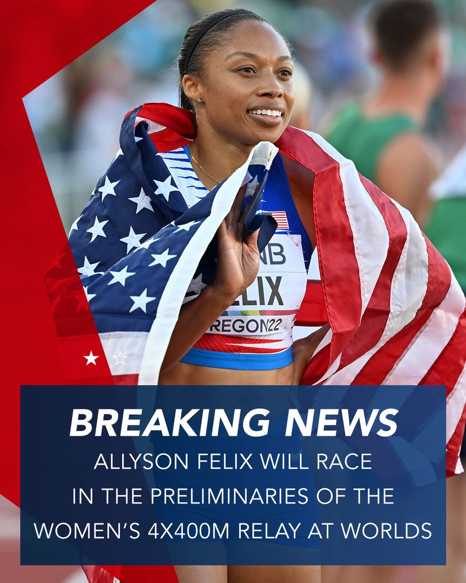 NBCOlympics's tweet photo. See you tomorrow, @allysonfelix!

#WorldAthleticsChamps | #WCHOregon22 https://t.co/bKCKivrhY8