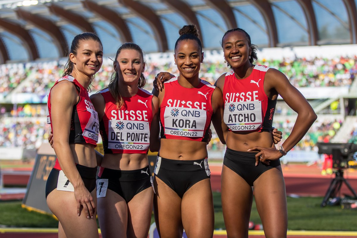 FINALE 🇨🇭🥳

Die 4x100-m-Frauenstaffel mit Géraldine Frey, <a href="/Sarah_atcho/">Sarah Atcho</a>, Salomé Kora und <a href="/ajletta/">Ajla Del Ponte</a> qualifiziert sich in 42,73 Sekunden über die Zeit für den WM-Final Dieser findet in der Nacht auf Sonntag um 4.30 Uhr statt.

📸 <a href="/AthletixC/">athletix.ch</a> @UBSathletics