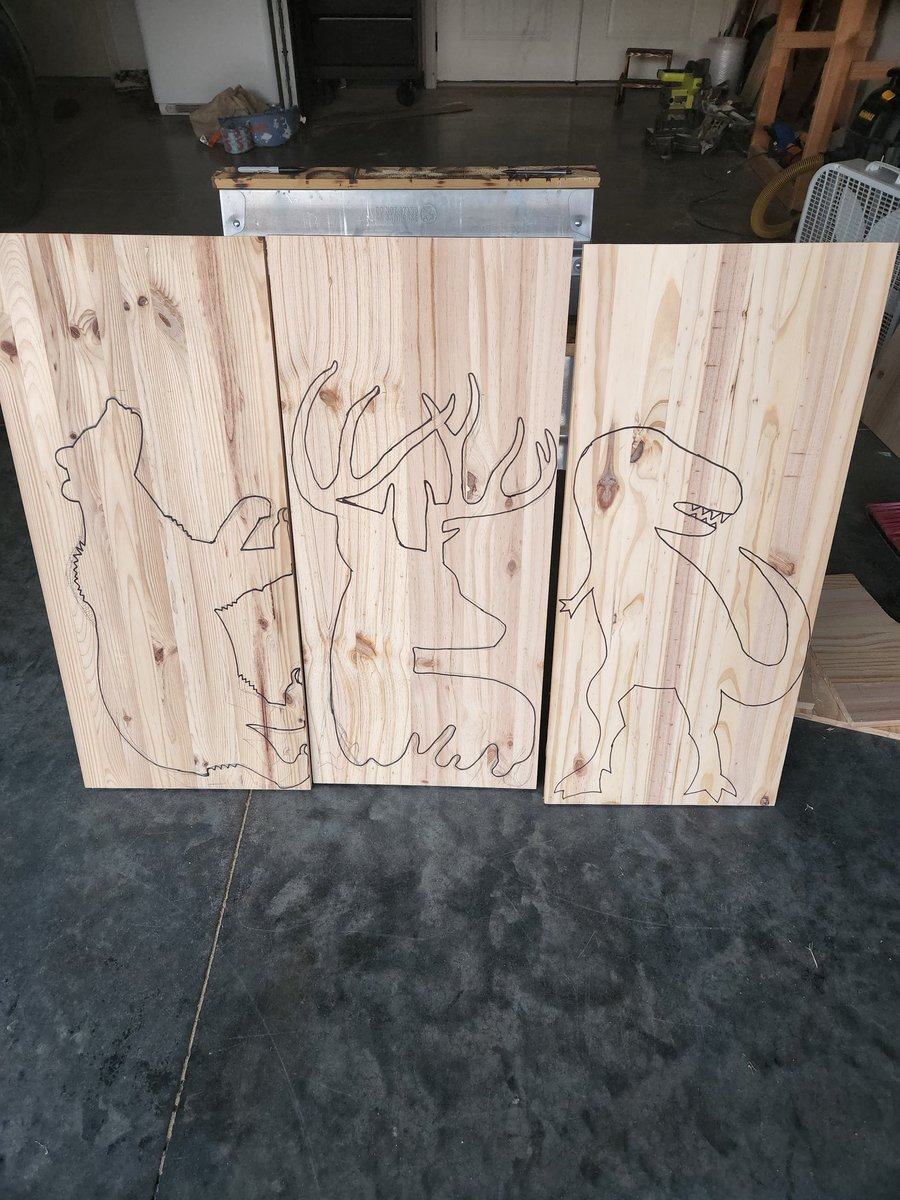 TJsWoodshop91's tweet photo. Working on some new pieces this weekend! #woodworking #beardecor #deerdecor #dinodecor #animaldecor https://t.co/VnvHjhsxZ5