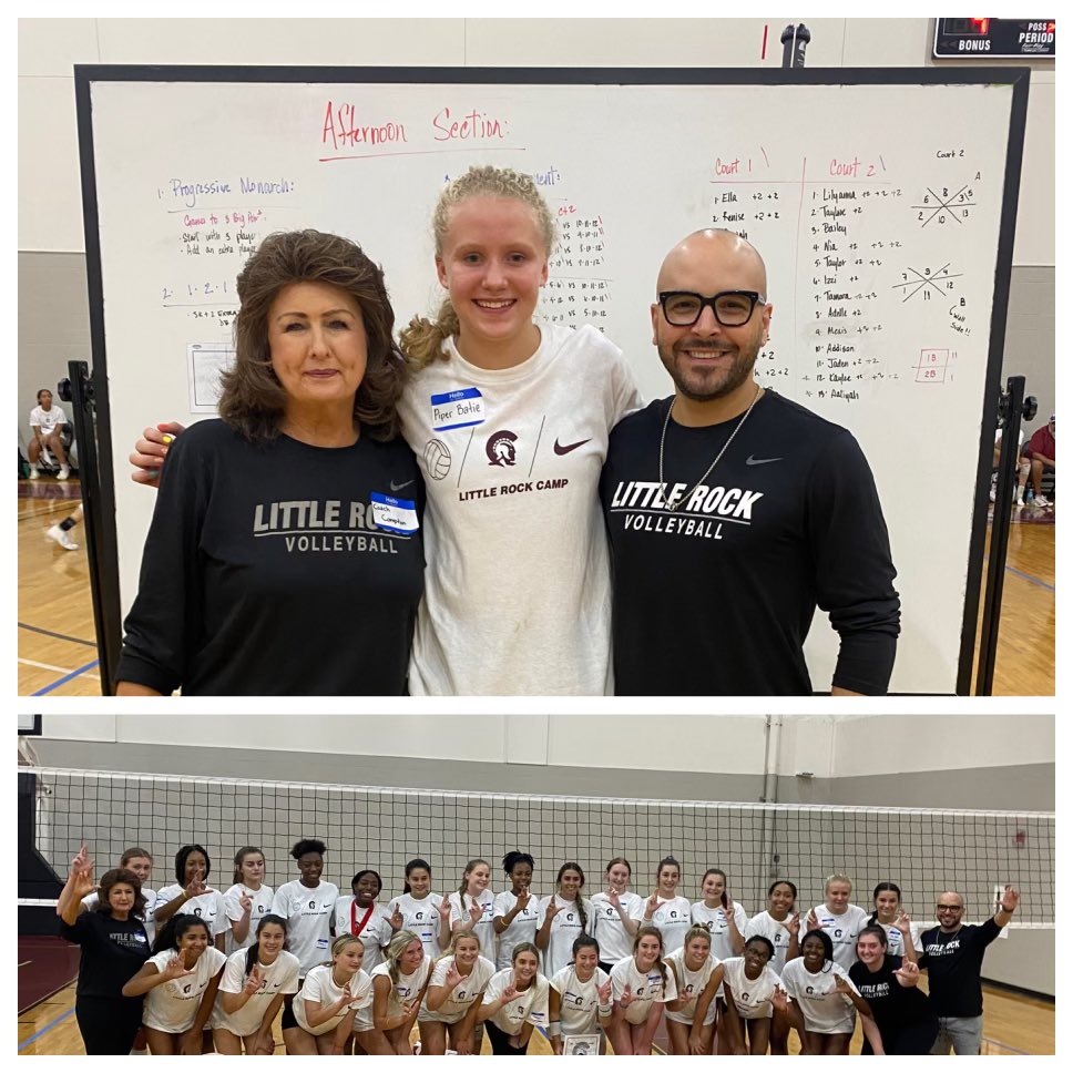 BatiePiper's tweet photo. Really appreciate the invite to @LittleRockVB Elite Camp today! Thanks to Coach Compton &amp; Martinez for their energy and instruction.  Thanks to all the UALR players that made me feel welcomed. @OzarkJuniors 🏐 https://t.co/PUXGrFiNp4