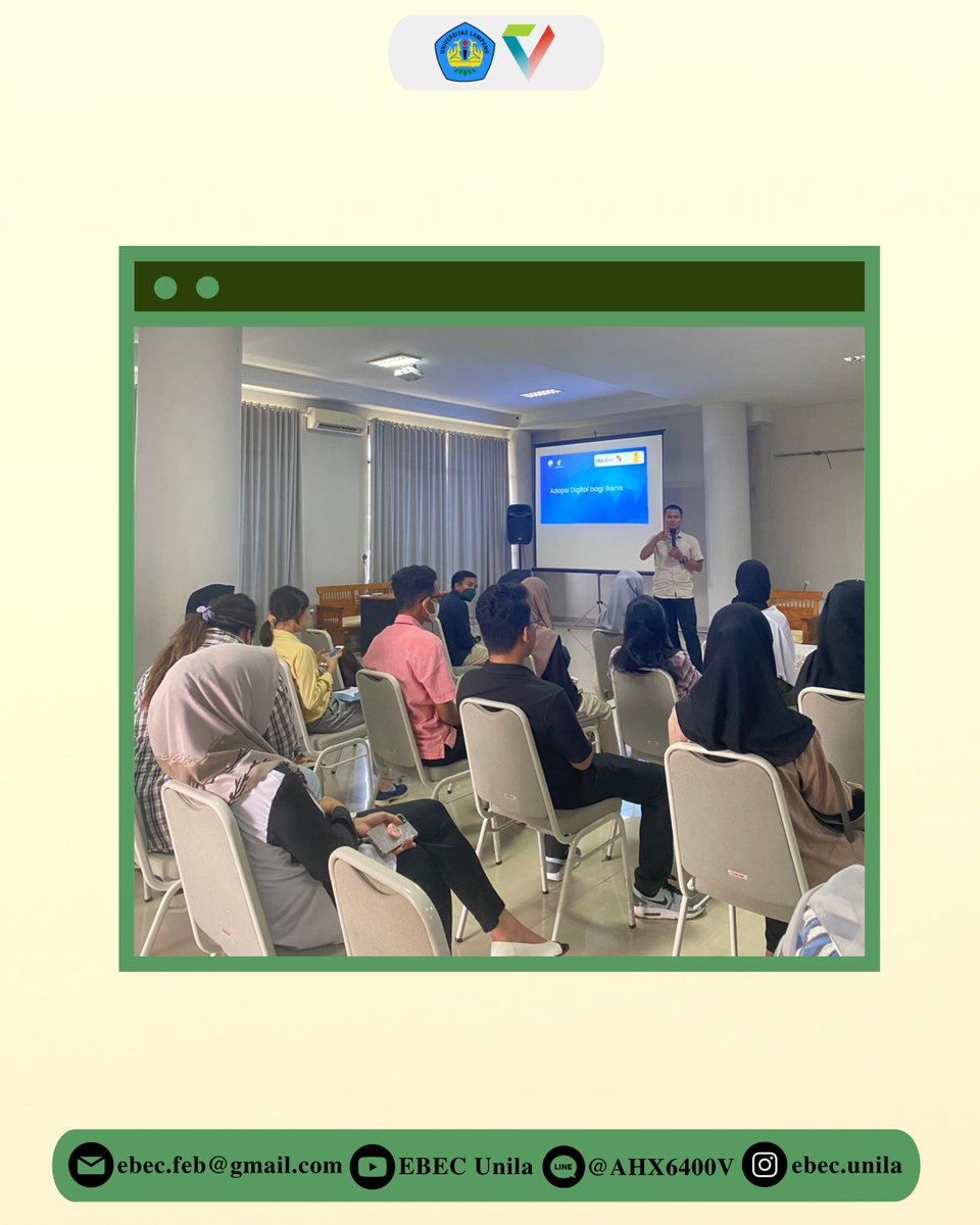 EBEC_Unila's tweet photo. [POJOK DISKUSI]

Telah dilaksanakan kegiatan Pojok Diskusi UKM-F EBEC FEB UNILA pada selasa, 12 April 2022 dengan tema “Memanfaatkan Platform Era Digital dalam Berwirausaha” https://t.co/du8g0nM4DS