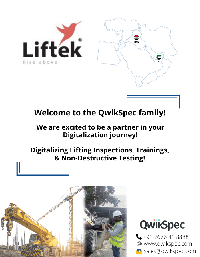 qwikspec25's tweet photo. Liftek partners with QwikSpec to digitalize their inspection operations and non-destructive testing
@LiftekI #digital #digitallization #proptech #constructiontech #construction #constructionsoftware #fieldmanagement #qwikspec #inspections #liftek #liftingoperations https://t.co/Zg6EVY1p6w