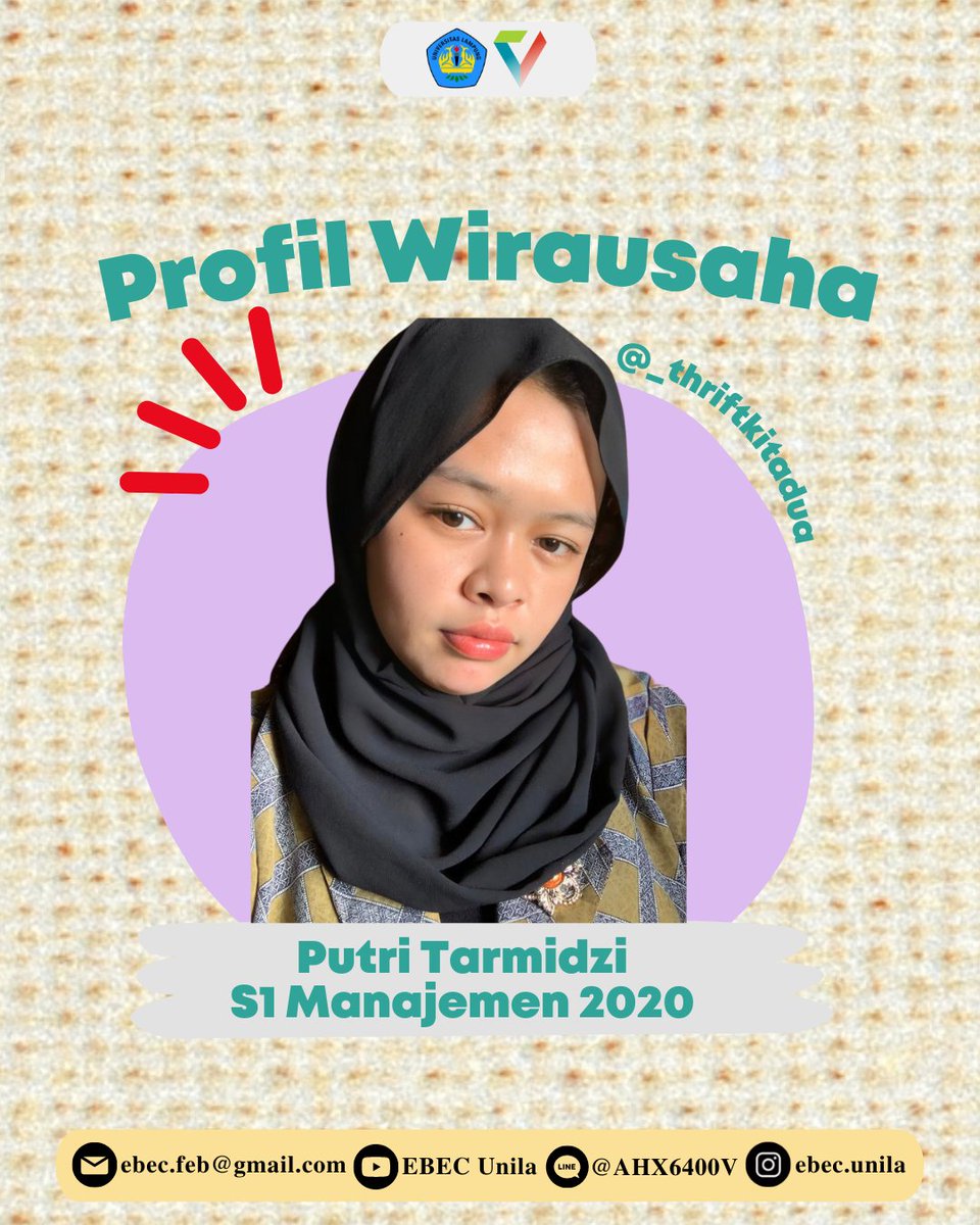 EBEC_Unila's tweet photo. [PROFIL WIRAUSAHA]

Salam Wirausaha!
@_thriftkitadua merupakan olshop yang menyediakan barang thrift, awal mulai usaha ini pada tahun awal 2020.
Nah untuk kalian yang ingin gaya hits jaman sekarang, tapi mau dengan harga yang terjangkau bisa cek langsung di @_thriftkitadua https://t.co/gyb450AvIt