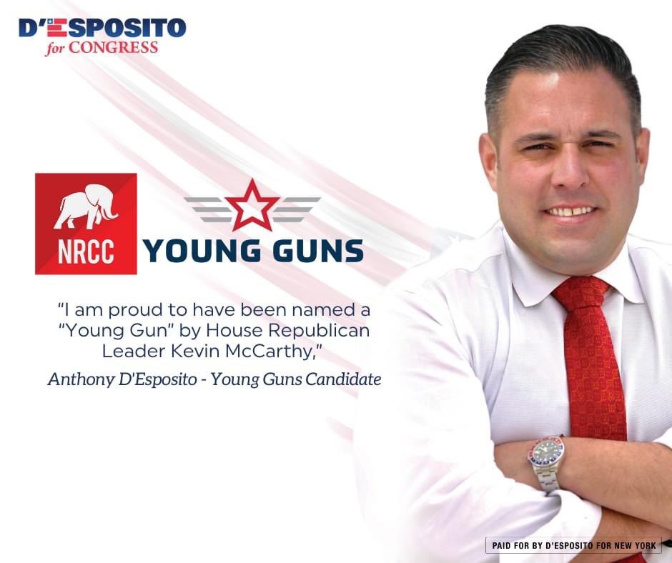 ANTHONYDESPO's tweet photo. .@kevinomccarthy names @ANTHONYDESPO a @NRCC #YoungGun indicating nationwide support to win #NY04, #FlipTheHouse &amp; send @SpeakerPelosi into retirement. https://t.co/O00rTY2ZYo