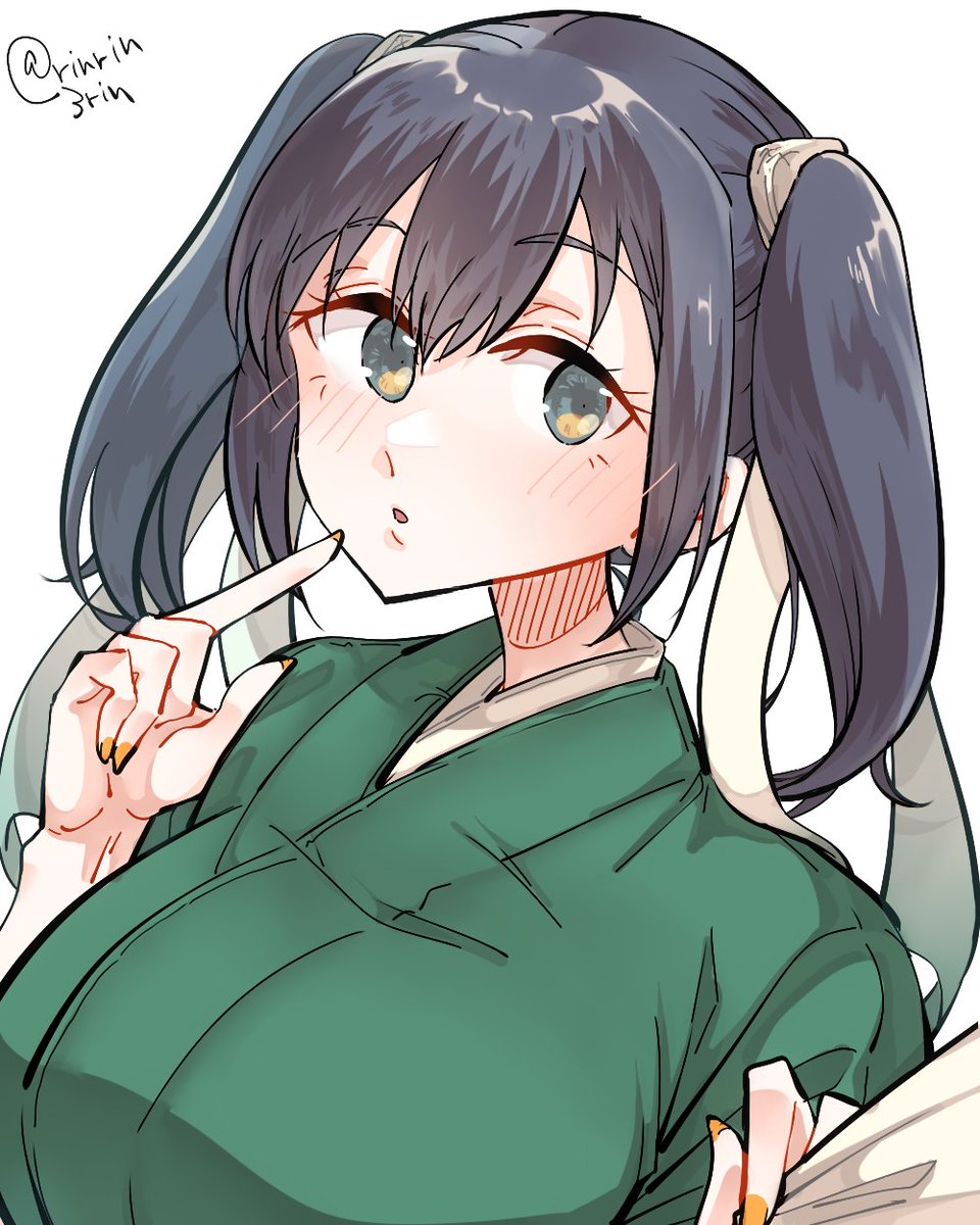 souryuu (kancolle) 1girl green kimono japanese clothes twintails breasts kimono white background  illustration images
