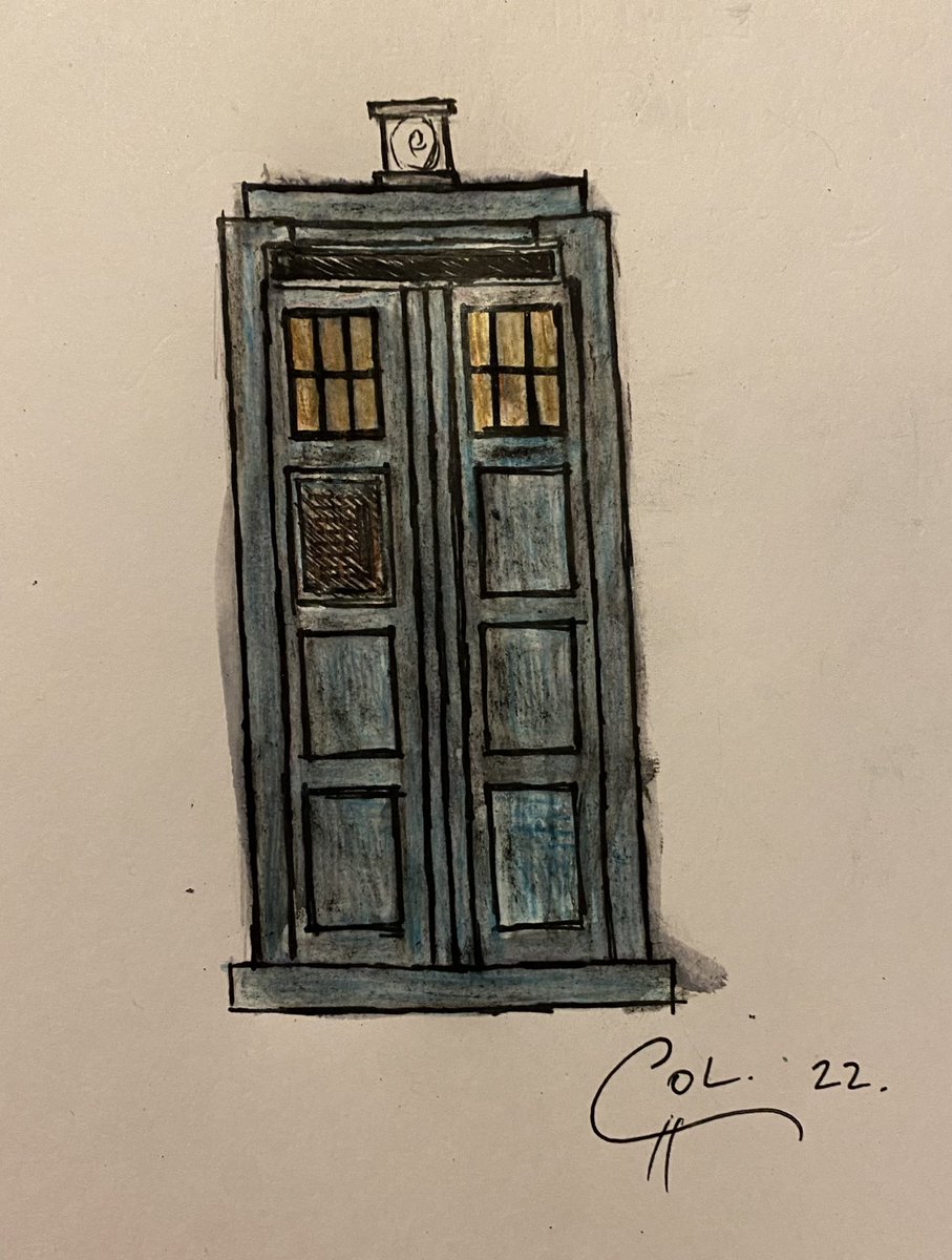 NewToWhoPodcast's tweet image. Hello, sweet dorks. This is a wonky tardis I just gone and did. Thinking of you all. Much love- Col 💙