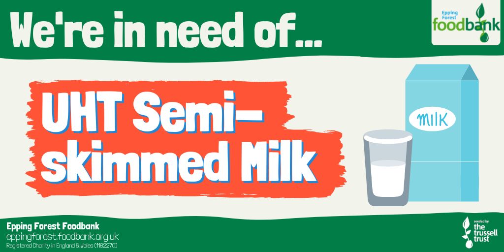 EppingForestFB's tweet photo. We're in need of UHT Milk!
Find our full shopping list & where you can donate by visiting https://t.co/jcZKpe2LbP
#EppingForest #Foodbank #GiveHelp #LightThroughTheTrees https://t.co/0k3KfoN5xt