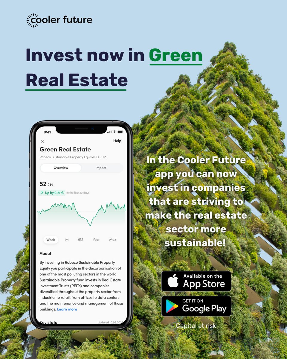 The Green Real Estate fund offered on Cooler Future invests in these companies that benefit from the development of global real estate trends but are actively engaged in work to address climate change and other environmental challenges.

Head to the app and check it out now!