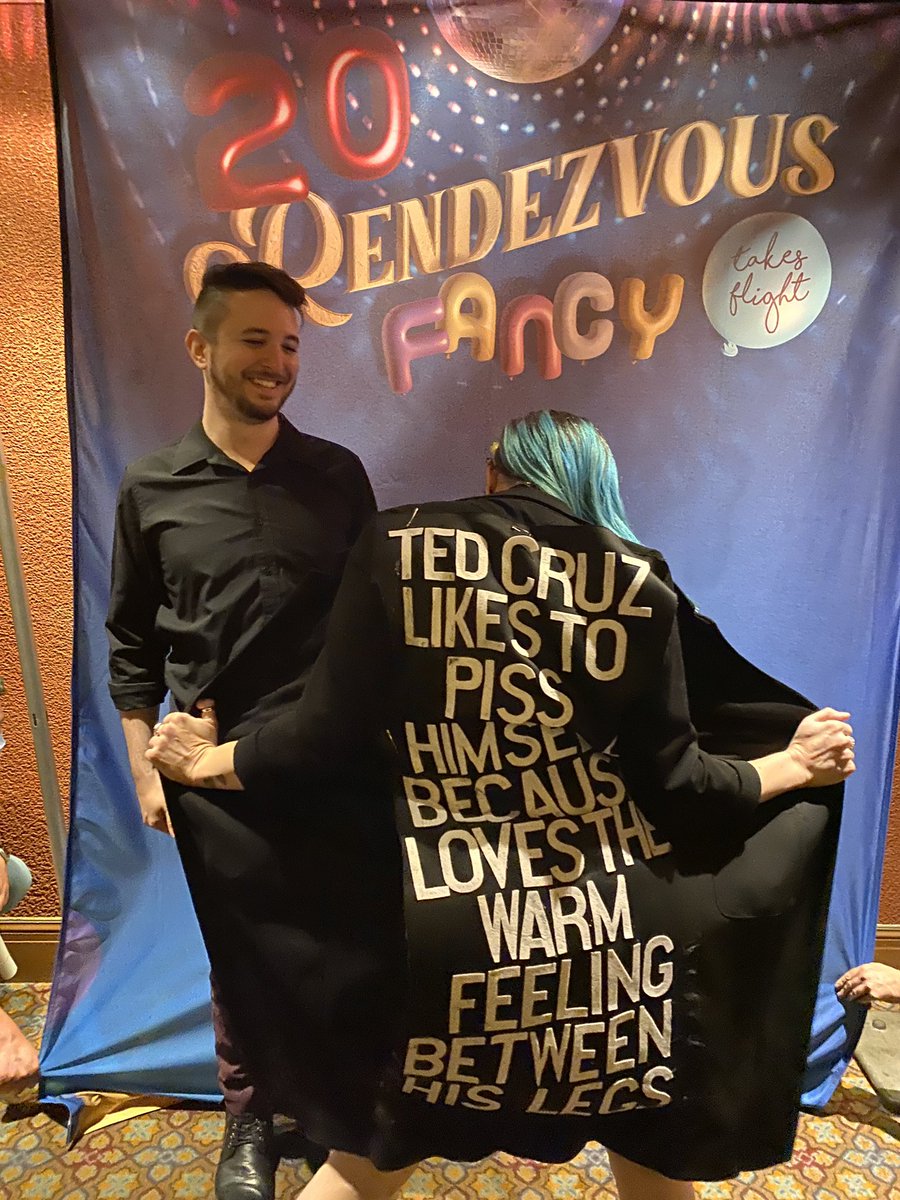 calamityshoppe's tweet photo. @AmandaTheHerder @MBMBaM @JustinMcElroy @travismcelroy @griffinmcelroy @paulandstorm Please show them the jacket I made for the occasion and tell them if i get sued I'm calling on them for character witnesses #mbmbam #FancyTakesFlight #sdccmbmbam #coolbabies @MaxFunHQ @MBMBaM https://t.co/NI0aPfrfPC