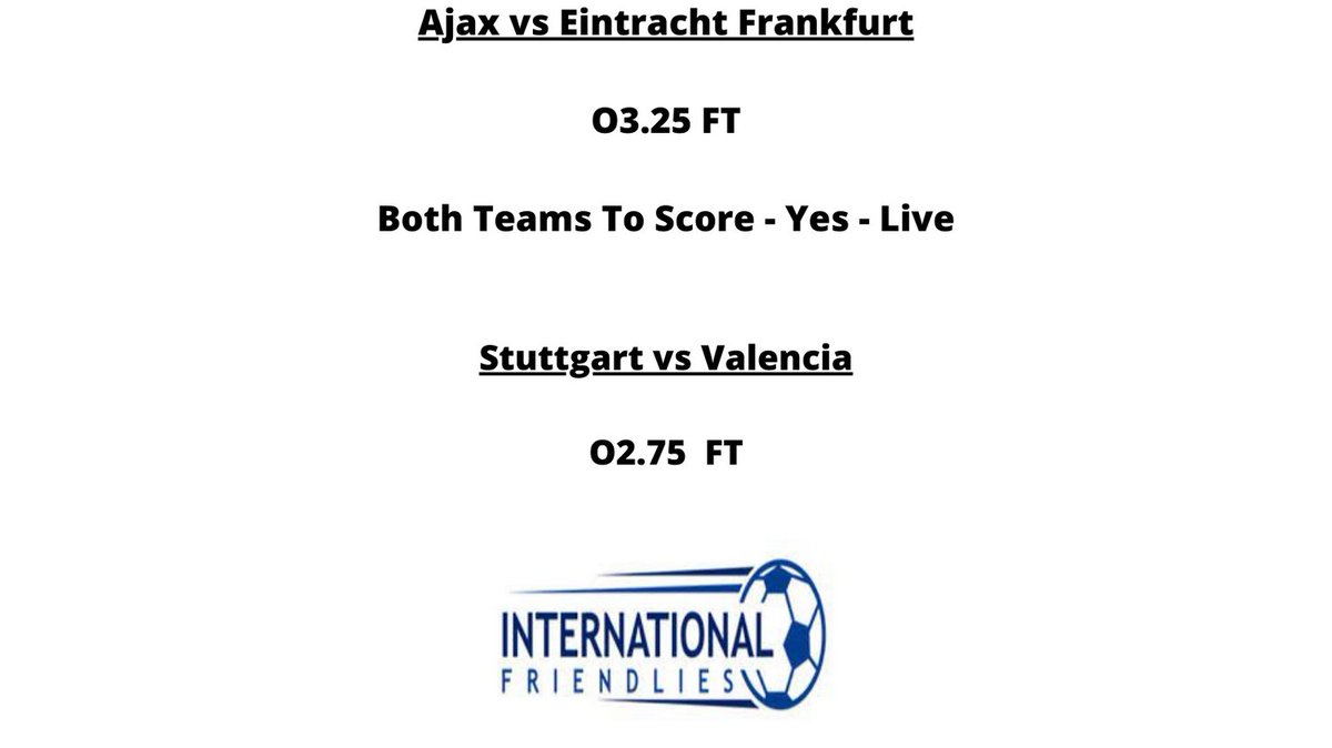 ROICapper1's tweet photo. Show Support By Hitting The Like Button or Retweet. 👊🙏  

#internationalclubfriendlies #ajax #psg #manchesterunited #astonvilla #valencia #stuttgart #uramareds #frankfurtfc #sportsbettingtips #sportsbets #soccer #sportsbetting #liveplays #sportsbettingtips #sportsbet https://t.co/i4ysXwbDSn