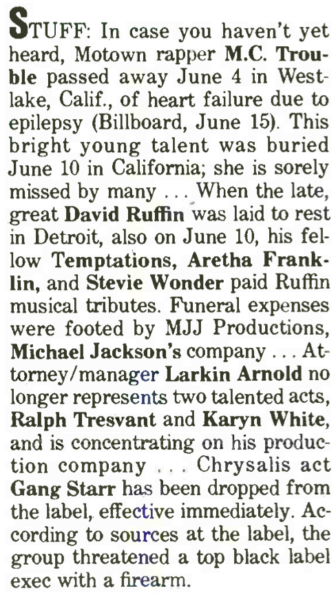 jaywonder1987's tweet photo. Segment on MC Trouble and David Ruffin's funerals in Billboard. June 22, 1991
#billboard #michaeljackson #davidruffin #mctrouble https://t.co/GRnnbx9YBV