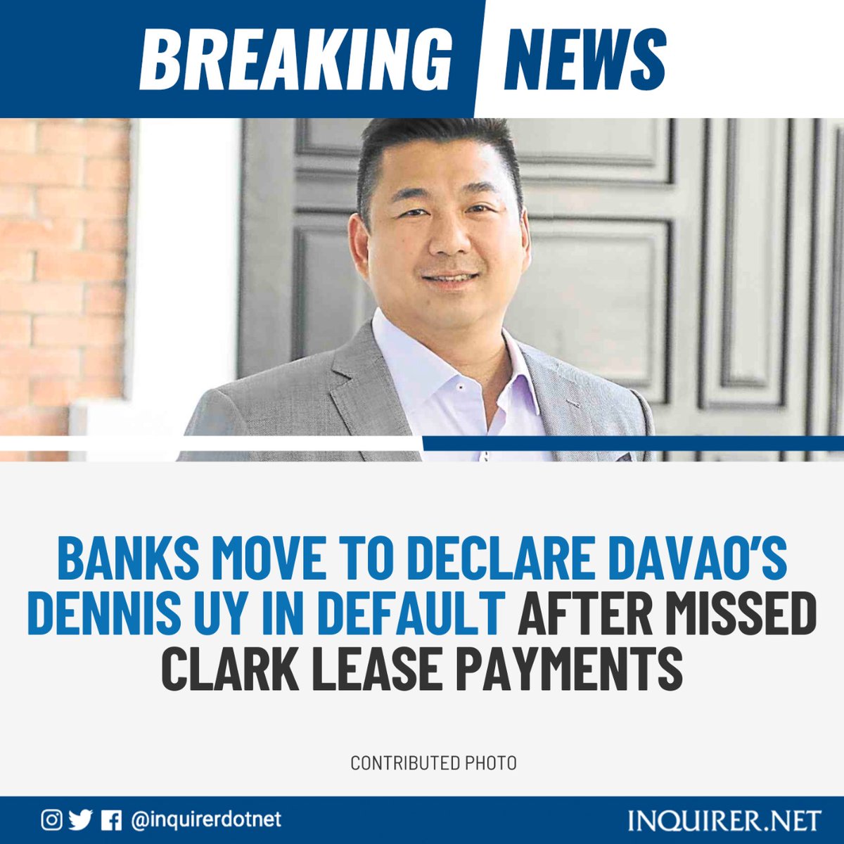 BREAKING: Banco de Oro Universal Bank moved to foreclose on the loan collateral of Dennis Uy of Davao late Friday, firing the opening salvo in a series of moves that could lead to the largest corporate default in Philippine history.

READ: inq.news/DennisUy