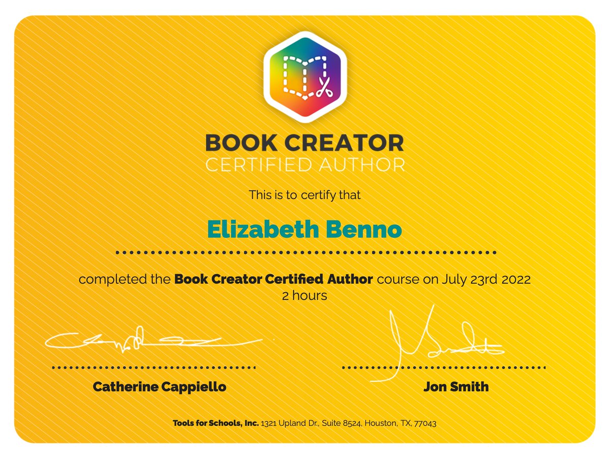 Elizabeth Benno (@elizabethbenno) on Twitter photo I have been a Book Creator Ambassador for many years, but today I became a Certified Author too! Loved the updates! Can't wait to use with my students! <a href="/BookCreatorApp/">Book Creator Team</a> <a href="/PISDJohnsonElem/">Johnson Elementary</a> I have been a Book Creator Ambassador for many years, but today I became a Certified Author too! Loved the updates! Can't wait to use with my students! <a href="/BookCreatorApp/">Book Creator Team</a> <a href="/PISDJohnsonElem/">Johnson Elementary</a>