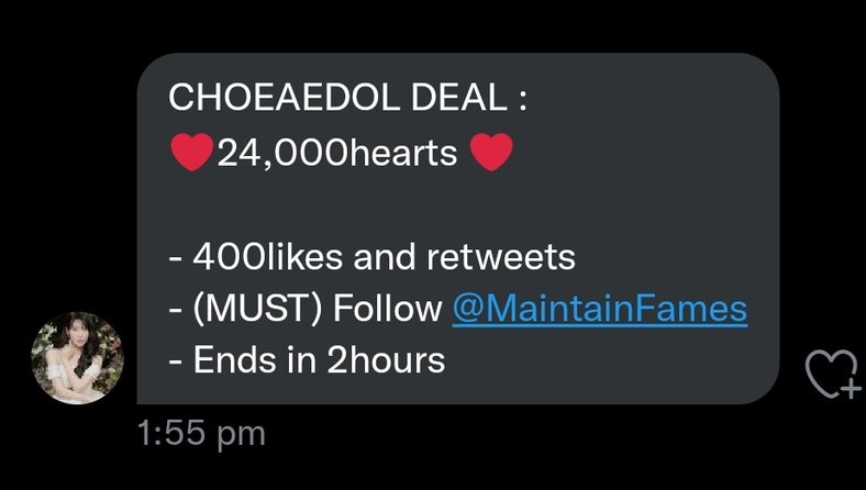 sanataxitaxi2's tweet image. CHOEAEDOL DEAL FOR SANA!

❤️24,000hearts ❤️

- 400likes and retweets
- (MUST) Follow @MaintainFames
- Ends in 2hours