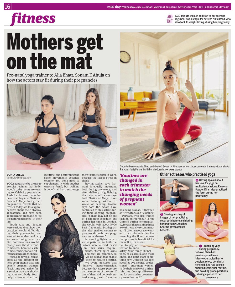Thank you for this wonderful piece <a href="/middayindia/">middayindia</a>! 🤰💗
We definitely need more people and platforms to talk about pre and post natal health and wellness for women 🙌

<a href="/sonialulla/">Sonia Lulla</a> 🤍🙏

#Prenatal #PrenatalYoga #PrenatalYogaTeacher #YogaMumbai #AnshukaParwani #AnshukaYoga