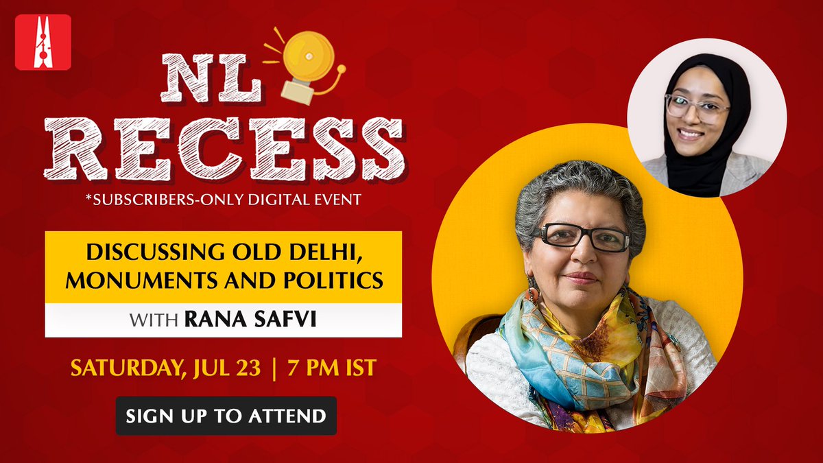 yusrano_'s tweet photo. Looking forward to speaking with @iamrana and discussing all things Dilli 🌸
A @newslaundry subscriber-only event, come join us with questions on zoom!
Saturday evening (today), 7pm
#NLRecess #DilliMeriJaan https://t.co/lesuQdDz01