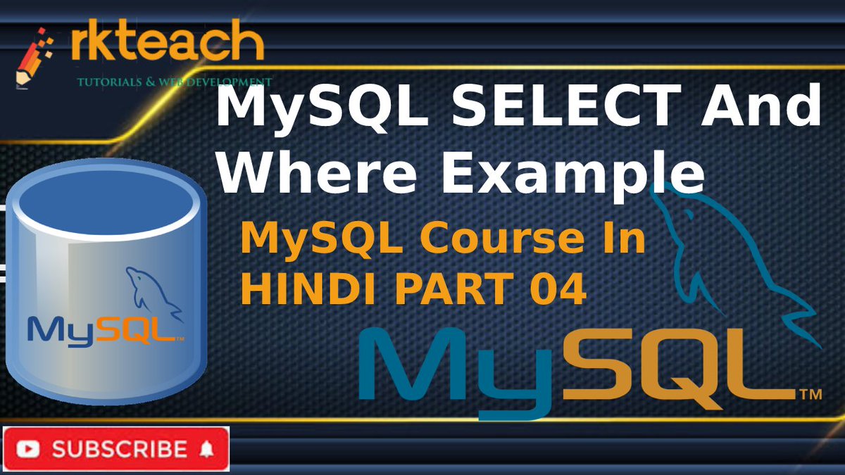 rkteach_com's tweet image. Learning MySQL select  and where | Part 4
Watch Video: youtu.be/oJZW-XogkUU
Facebook -  facebook.com/rkteachco
Twitter -   
#mysqldatabase #mysql_tutorial #mysqlcourse #mysql #mysqltutorials #rkteach #rktech #rksingh #rajeshsingh