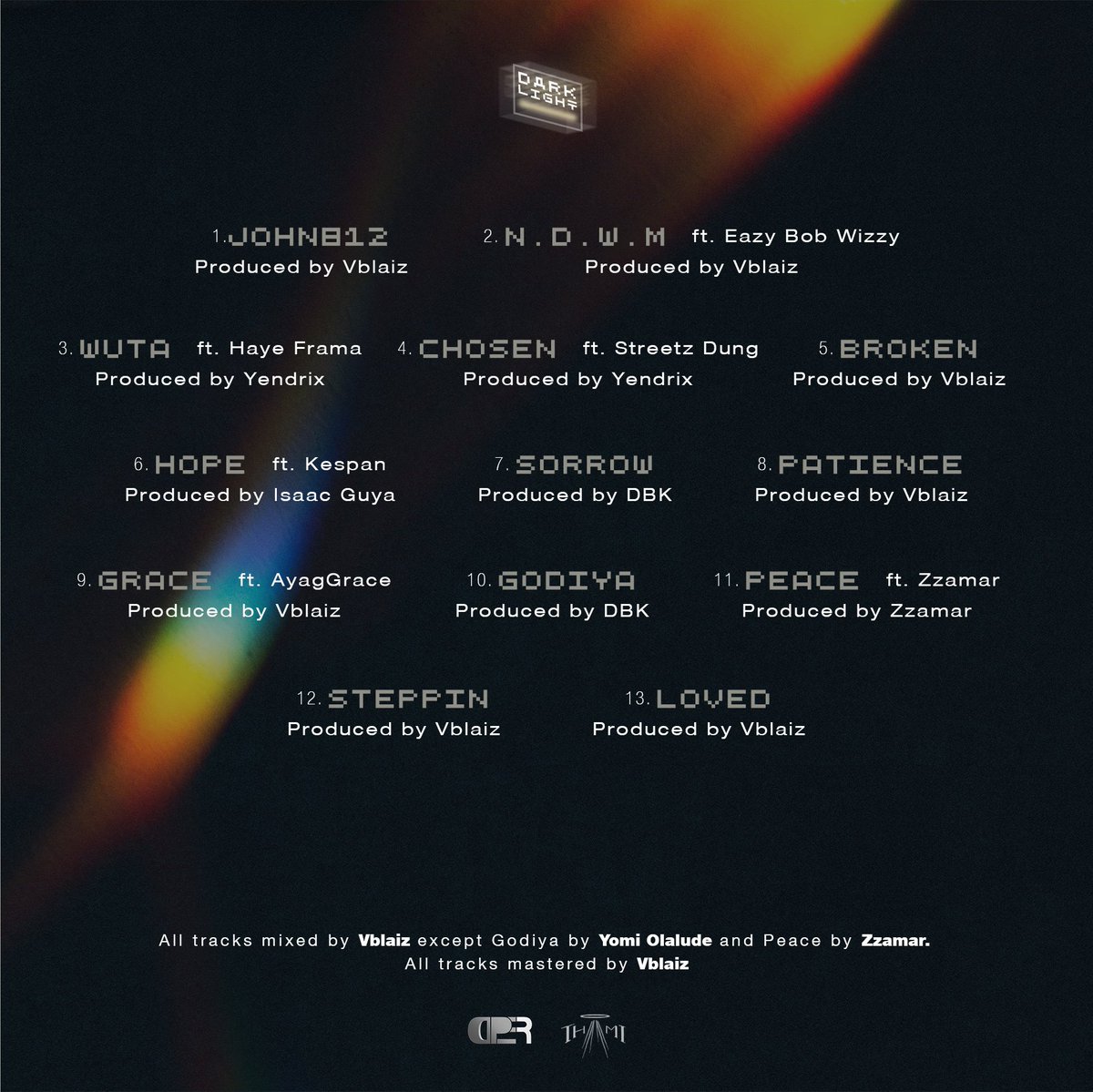 Vblaiz's tweet photo. Darklight is a week old today! 
its has gotten over 10k all time streams across available platforms

Here is the credit to the album, see some of the people that contributed to your favourite songs! 

Please keep streaming the album 🙏🏽

And thank you 🖤🤍
https://t.co/0Kt7wuldLu https://t.co/JOFftChckX
