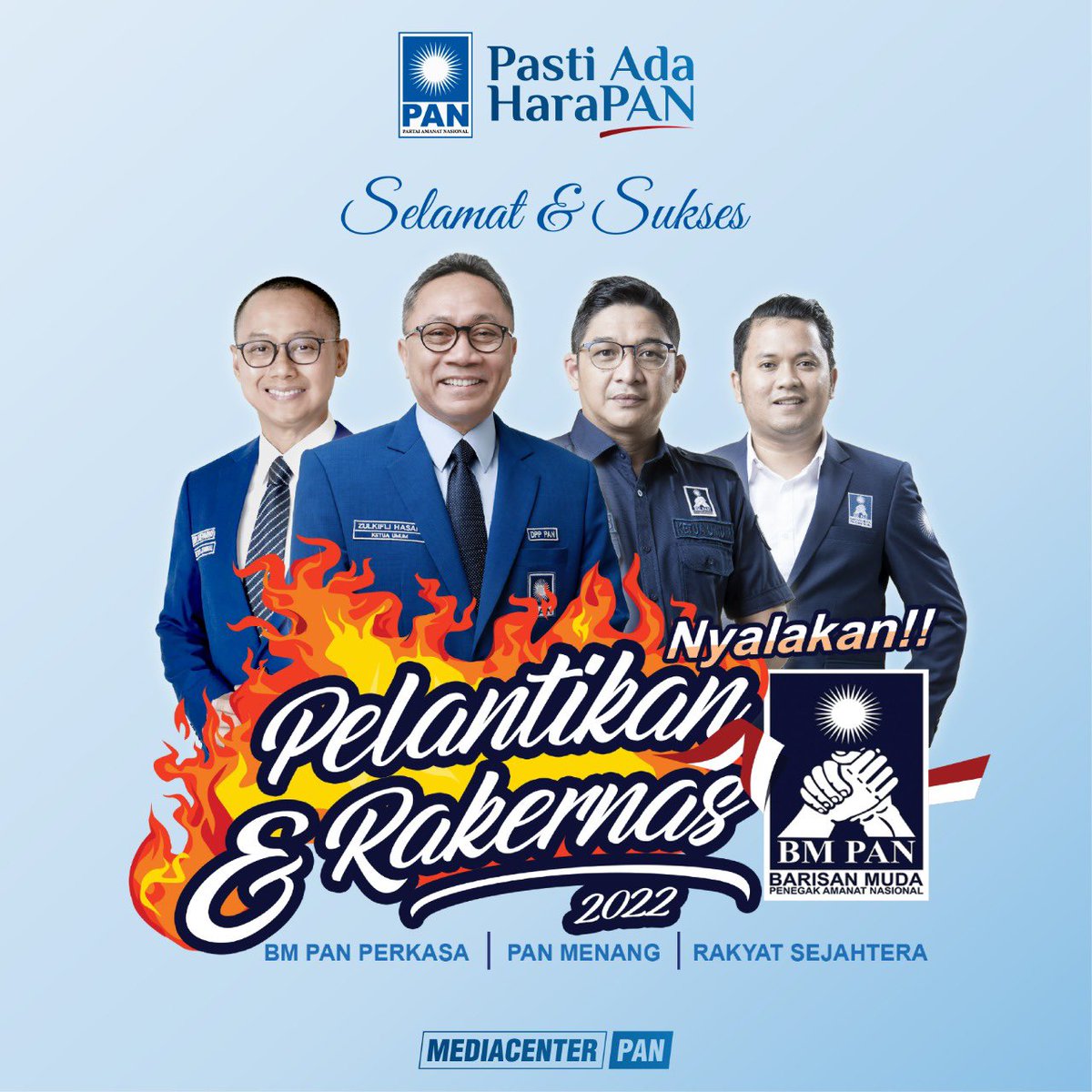 Official_PAN's tweet photo. Selamat dan sukses untuk Pelantikan & Rakernas DPP BM PAN
BM PAN Perkasa, PAN Menang, Rakyat Sejahtera
@ZUL_Hasan @eddy_soeparno @pashaungu_real @BMPAN_News
#PAN #BMPAN https://t.co/ieDmyCWyOm