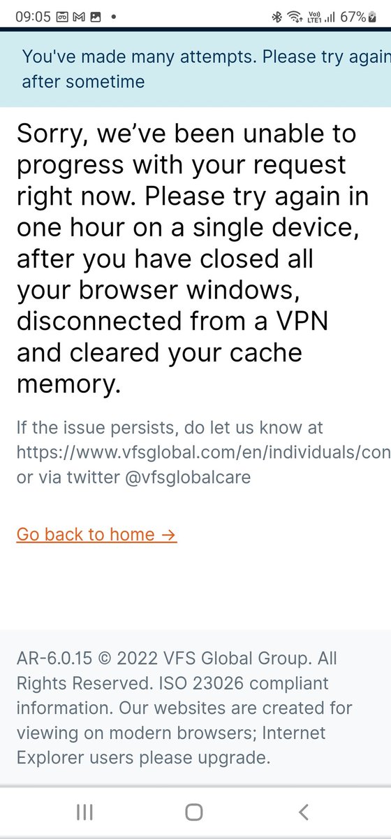 Sheelakhubchan2's tweet photo. @vfsglobalcare 
I am trying to book an appointment for the Cyprus visa through vfs global and I keep receiving the Error uploaded below https://t.co/P2yvTc39Mq