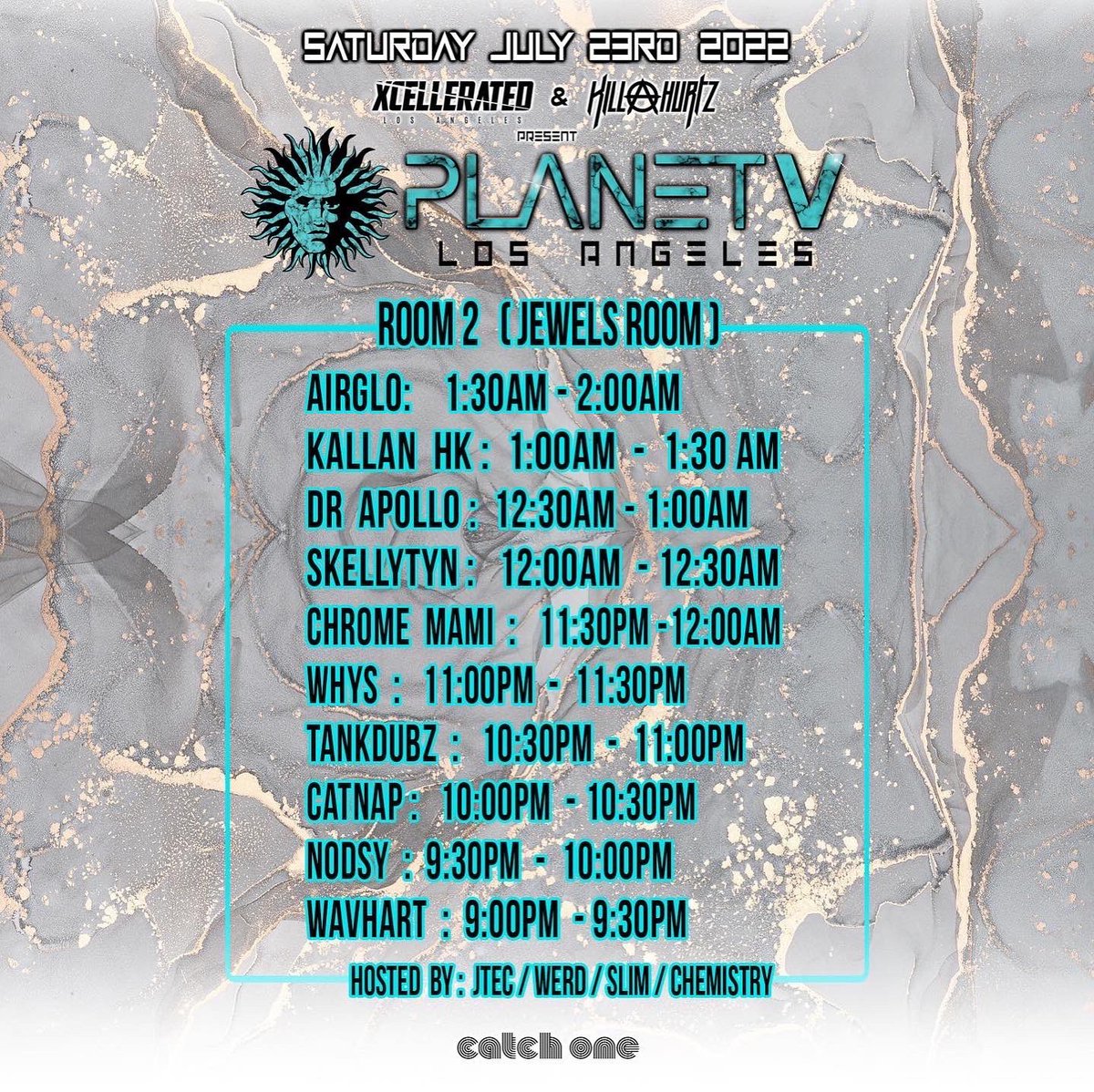 Xcellerated (@xcellerateddnb) on Twitter photo Set Times Planet V LA!
<a href="/vforever/">bryan gee</a>
<a href="/PaulTandEdwardO/">Paul T & Edward Oberon</a>
<a href="/Command_Strange/">Command Strange</a>
<a href="/Dave0wen/">D Λ V Ξ O W Ξ N</a>
<a href="/TRAC_/">terrymisu!</a>
<a href="/dknow/">Dknow (MC DINO)</a>
<a href="/djconstruct/">Jeremy Fitzgerald</a>
<a href="/djseebass/">DJ SeeBass</a>
<a href="/airglomusic/">AIRGLO</a>
<a href="/the_cat_nap/">࣪ ˖ 𖥔 𝚌𝚊𝚝𝚗𝚊𝚙 𖥔 ˖࣪</a>
<a href="/Chemdracula/">Karma Sutra 🔮📿</a>
<a href="/ChromeMami/">BREAKS BADDIE ✊🏽 Junglists 4 Justice #Insulin4all</a>
<a href="/DrApollomusic/">Dr. Apollo</a>
<a href="/JohnnyJtec/">Johnny Mendoza</a>
<a href="/KallanHK/">Kallan HK</a>
<a href="/NoDs818/">Nodsy</a>
<a href="/skellytn/">skellytn</a>
<a href="/SlimSelecta/">Slim Selecta</a>
<a href="/tank_dub/">LAJunglist</a>
<a href="/wavhart/">cameron</a>
🎟planetvla.eventbrite.com Set Times Planet V LA!
<a href="/vforever/">bryan gee</a>
<a href="/PaulTandEdwardO/">Paul T & Edward Oberon</a>
<a href="/Command_Strange/">Command Strange</a>
<a href="/Dave0wen/">D Λ V Ξ O W Ξ N</a>
<a href="/TRAC_/">terrymisu!</a>
<a href="/dknow/">Dknow (MC DINO)</a>
<a href="/djconstruct/">Jeremy Fitzgerald</a>
<a href="/djseebass/">DJ SeeBass</a>
<a href="/airglomusic/">AIRGLO</a>
<a href="/the_cat_nap/">࣪ ˖ 𖥔 𝚌𝚊𝚝𝚗𝚊𝚙 𖥔 ˖࣪</a>
<a href="/Chemdracula/">Karma Sutra 🔮📿</a>
<a href="/ChromeMami/">BREAKS BADDIE ✊🏽 Junglists 4 Justice #Insulin4all</a>
<a href="/DrApollomusic/">Dr. Apollo</a>
<a href="/JohnnyJtec/">Johnny Mendoza</a>
<a href="/KallanHK/">Kallan HK</a>
<a href="/NoDs818/">Nodsy</a>
<a href="/skellytn/">skellytn</a>
<a href="/SlimSelecta/">Slim Selecta</a>
<a href="/tank_dub/">LAJunglist</a>
<a href="/wavhart/">cameron</a>
🎟planetvla.eventbrite.com