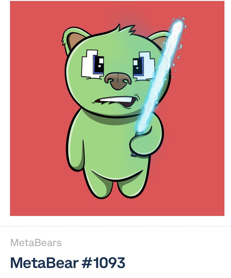RyanGrimsby's tweet photo. @MetaBearss minted my free pass! Ended up with this little green bear who’s on the light side of the force! 

Still plenty left to mint, 1/1s still to be minted.. don’t miss at 0.03 👀👀 https://t.co/RG1t0jWaS0