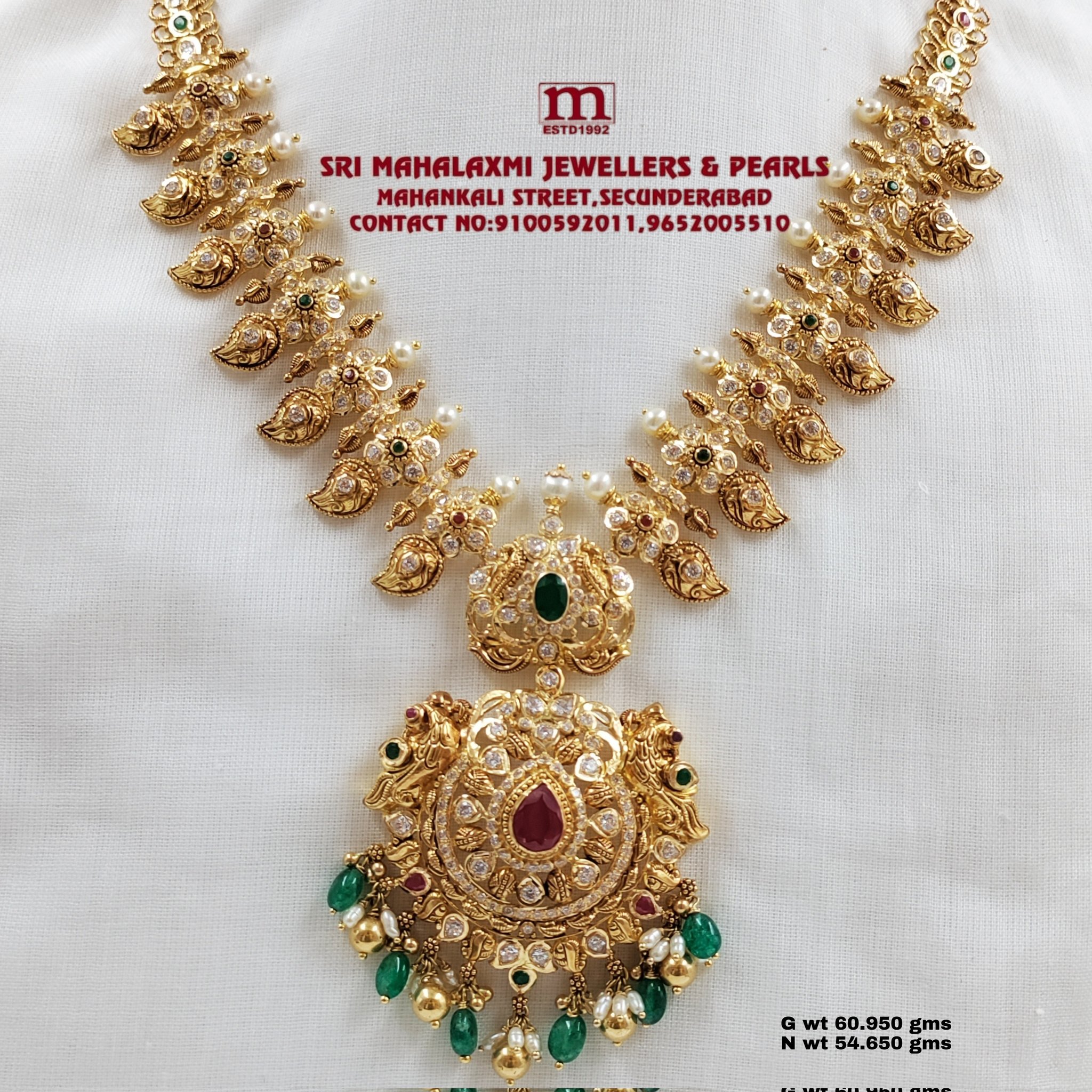 Sri Mahalaxmi Gold Diamond Jewellers X Presenting Antique Nakshi Pachi work Necklaces Visit Our Showroom Call whatsapp us on 9100592011 9652005510 For Video Call Shopping. FREE SHIPPING AVAILABLE IN I...