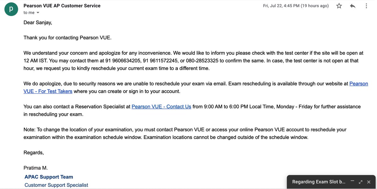 Abnormal time slot showed up for MRCS part A exam (12amIST) Sept 13. Pearson Vue confirmed with mail but the test centre denies this slot. Unable to reschedule as no new slots are available anywhere. Pearson Vue customer service please respond inappropriately. @PearsonVUE@RCSnews