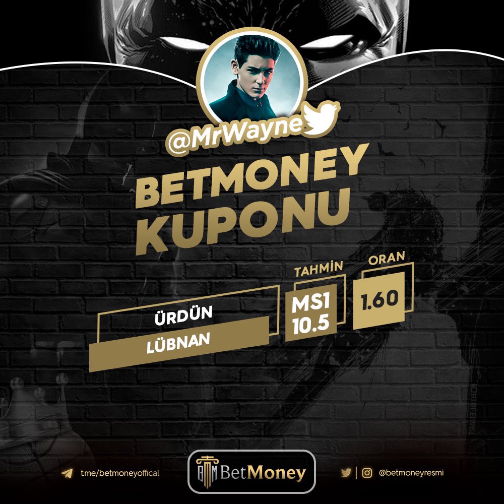 🏆Etkinlik Kuponu 💵Kuponun tutması durumunda RT yapıp yorum kısmına ID yazan 3 Betmoney üyesine 100₺ nakit. ⏰16:00 dan sonra yapılan yorumlar geçersizdir. 🚨Son işlem ödül olanlar yaralanamayacaktır. 👉🏼 tinyurl.com/profbrucewayne