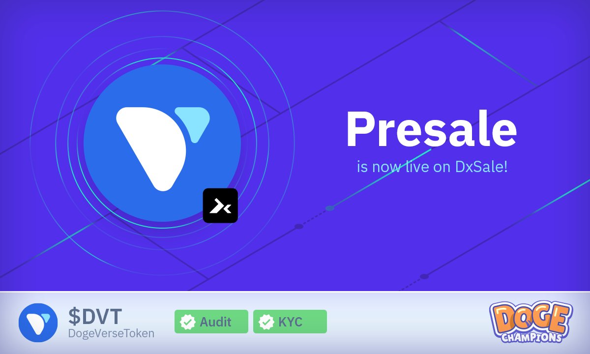 $DVT Presale is now live &amp; trending on DxSale! 🚀

✅ KYC and Audit
✅ 300 BNB Soft Cap
✅ 600 BNB Hard Cap
✅ Big Partnerships
✅ Live Projects

⏰ Presale End Time: 15:00 UTC 2022-08-01

Contribute now  dx.app/app/v3/defipre…

#BSC #GameFi #NFTCommunity #BSCGems #Play2Earn