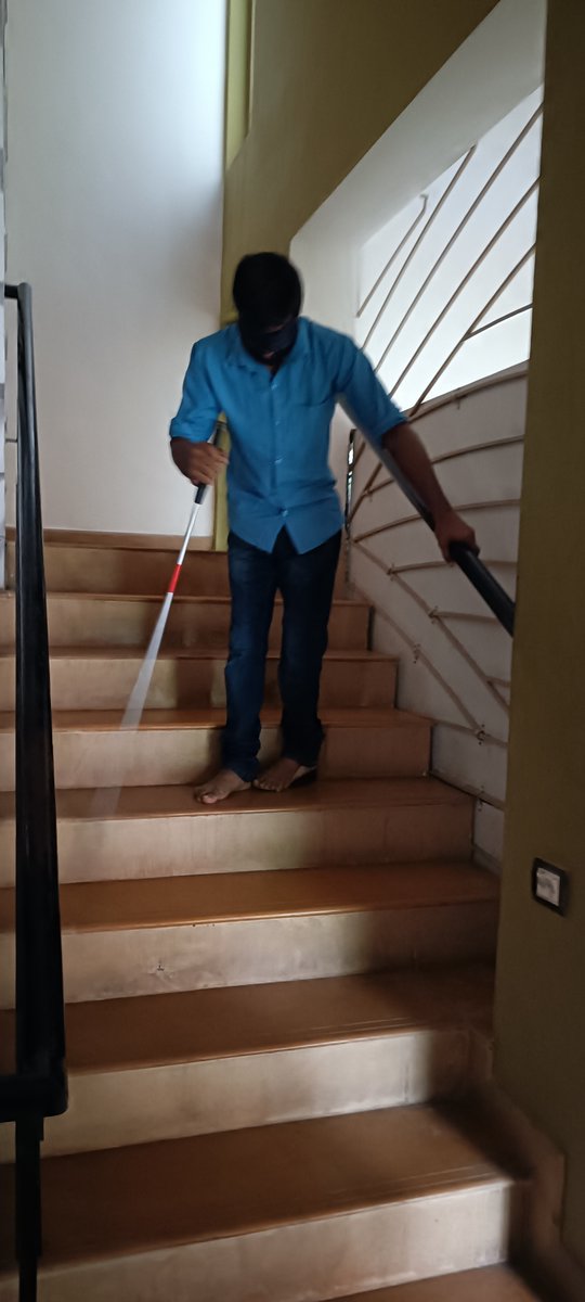 #Orientation and #MobilityTraining for the staff of #MitraJyothi 12th &amp; 22nd July '22 by Dr Anand, a Low Vision Specialist. He taught human guide techniques, shoreline techniques  etc. The purpose was to equip staff to train #visuallyimpaired students, in turn. 
#ngo  #whitecane