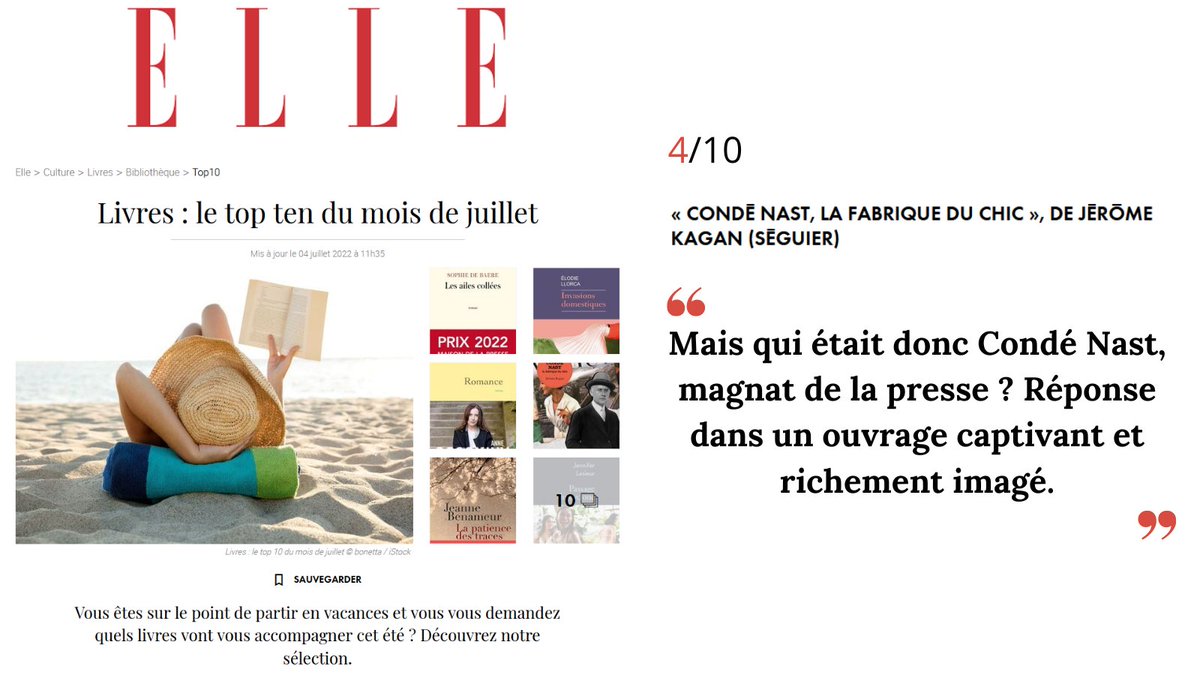 Condé Nast - La Fabrique du chic de #jeromekagan <a href="/EditionsSeguier/">Éditions Séguier</a> dans le top ten des lectures de l'été <a href="/ELLEfrance/">ELLE</a> : "Mais qui était donc Condé NAST  ? Réponse dans un ouvrage captivant et richement imagé".
vu.fr/SXgK
#flaviephilipon #condenast #lafabriqueduchic