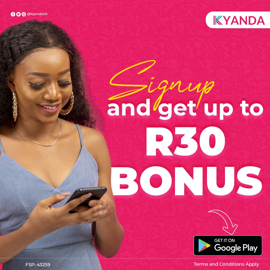 KyandaSA's tweet photo. Download the Kyanda App today and get Free
R30 Bonus in your Kyanda Pay Wallet.
https://t.co/QvoC4CsS0h https://t.co/vTuDBL1aSu
