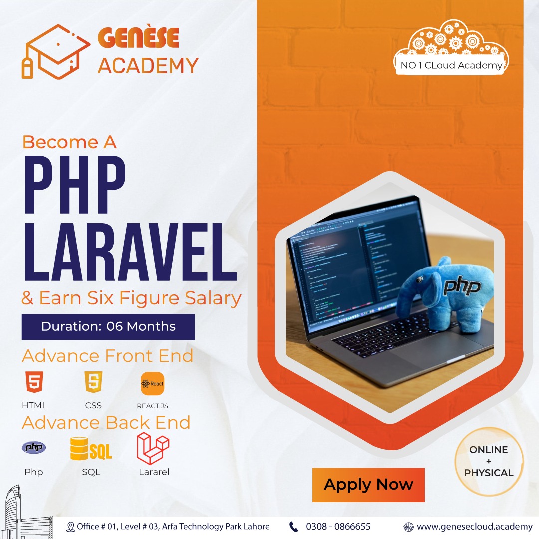 GeneseCloud's tweet image. Learn PHP and Laravel with GCA and start a successful career!
Contact us:
📲 Call: 0308-0866655
#fullstackdeveloper #FullstackPython #FullStackWeb #GCAP #Python #pythonprogramming #pythondeveloper #laraveldeveloper #laraveldevelopment #laravelPHP #laravel #pythonlearning
