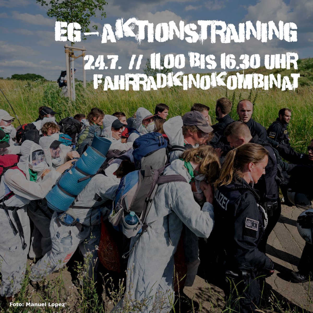 Morgen am Sonntag gibt es in Kiel um 11 Uhr im Fahrradkinokombinat in der Alten Mu ein Aktionstraining  - nützlich nicht nur für #EndeGelände, sondern auch für andere ungehorsame Aktionen.