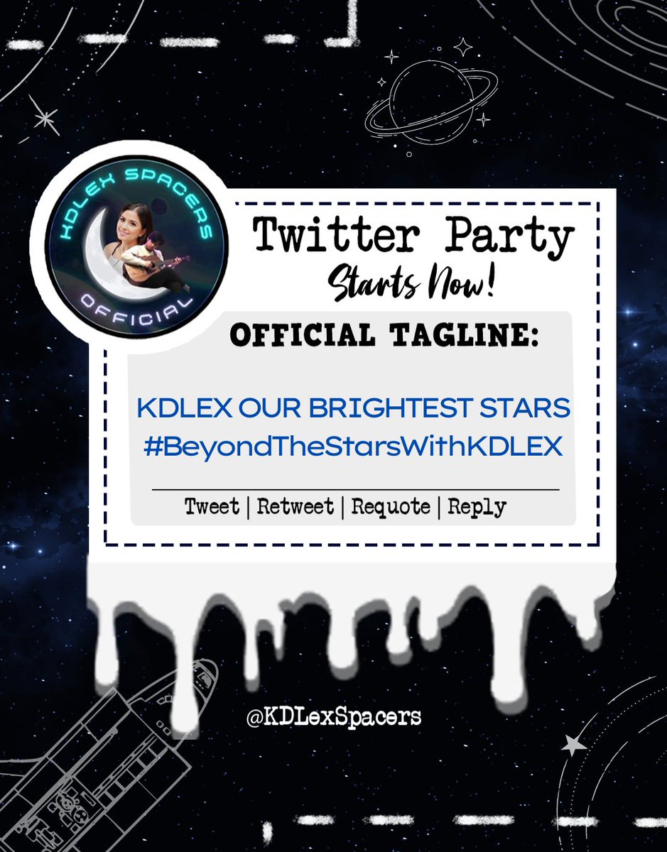 Twitter Party Starts Now!

-No Emojis
-Fresh tweets
-Engage to big accounts
-Tweet w/photos, gifs &amp; videos

Reply "here for kdlex" twenty times or more along with the tag.

Official Tagline:
KDLEX OUR BRIGHTEST STARS
#BeyondTheStarsWithKDLEX

Tweet | RT | QRT | Reply