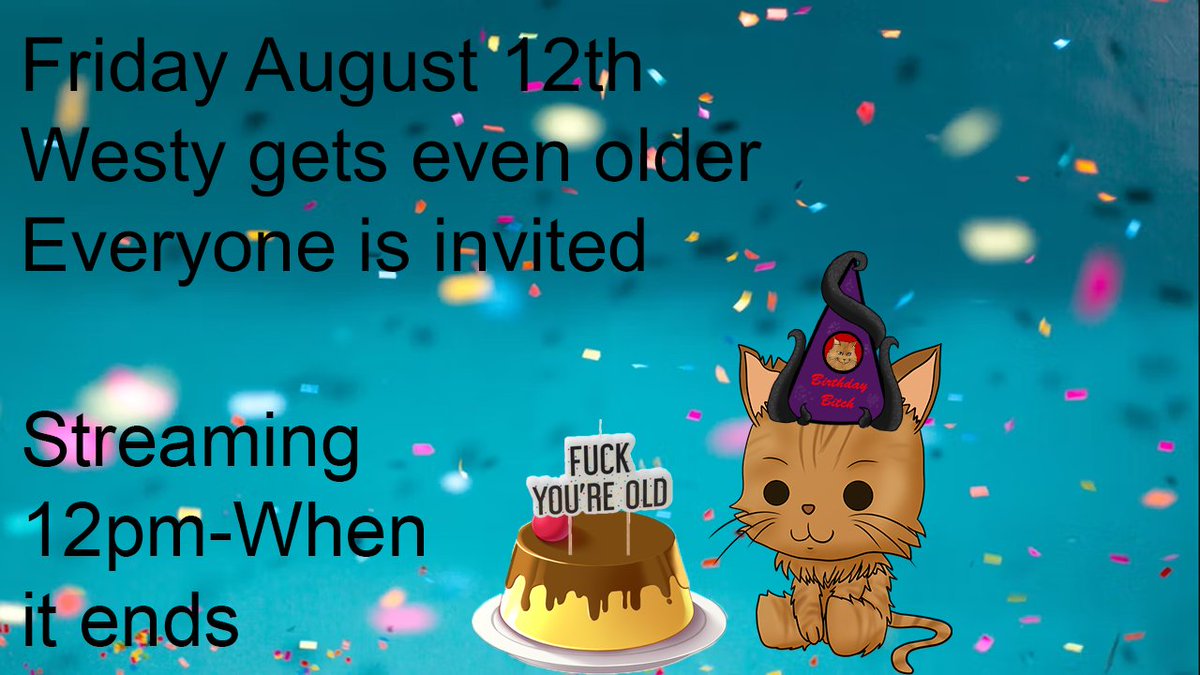 My birthday is August 11th, but I'll sadly be at work. So I'm celebrating the day after on Friday. Gonna do a chatting stream, pull some friends in for games, and have a crab game celebration for anyone who wants to join