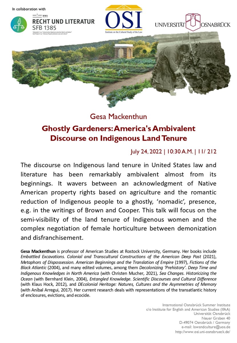 Our last keynote will be held on the 24th by none other than Gesa Mackenthun! Looking forward to her talk tomorrow!
osi.uni-osnabrueck.de/2022/07/23/con…

#osi22
#law
#property