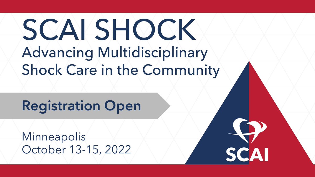 Registration is now open for #SCAISHOCK! Join us in #Minneapolis this October 13-15 to review the diagnosis and management of #CardiogenicShock across the spectrum of care. ➡️ Learn more and register: scai.org/2022-scai-shock @agtruesdell @PerwaizMeraj @Babar_Basir