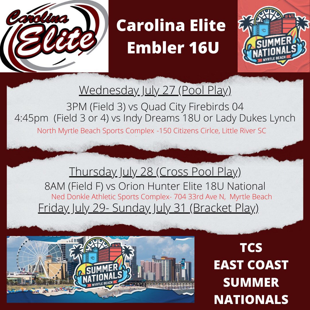 16uEmbler's tweet photo. We are excited to lace ‘em up for our last tournament of the summer!  It is going to be a fun one down in Myrtle Beach at the TCS East Coast Summer Nationals.  We look forward to seeing you there. https://t.co/ebDQH5HCUb