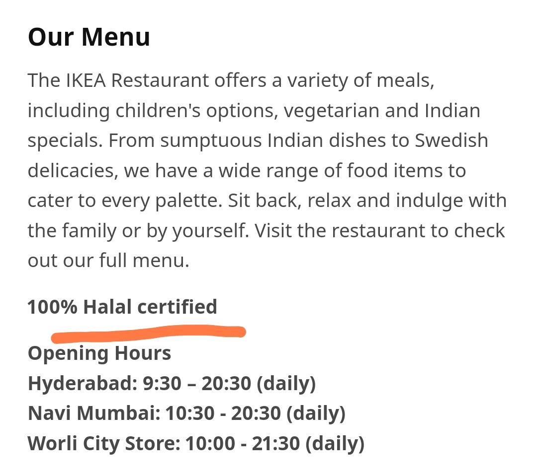 @IKEA @IKEAIndia #Hyderabad
Noticed no jhatka meat.. 
It's advisable forhindus to have onlyjhatka meat and can't have halal meat, take anote and make changes accordingly. 

@tigerAkD @TigerRajaSingh